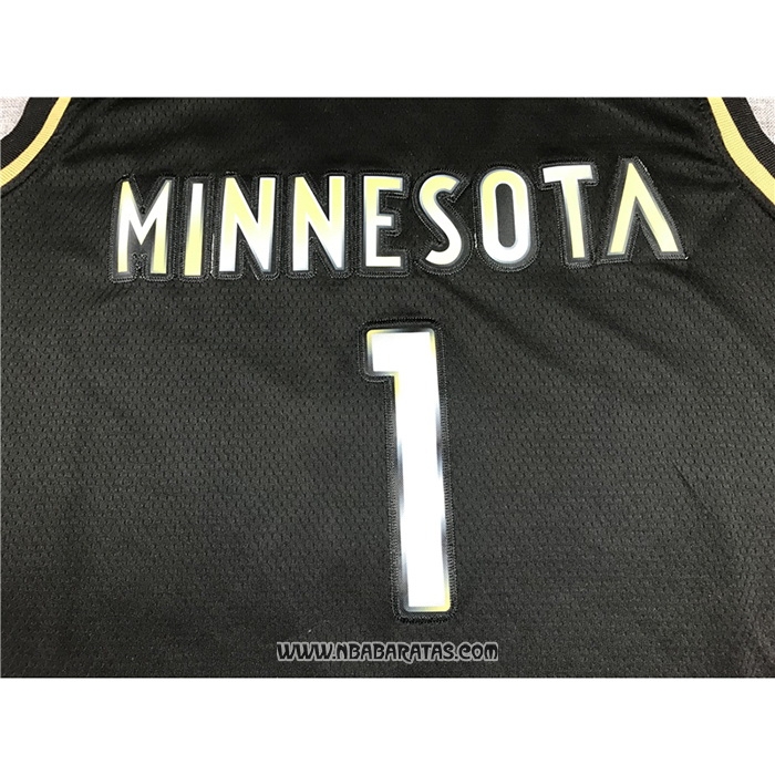Camiseta Golden Edition Minnesota Timberwolves Anthony Edwards #1 2020-21 Negro